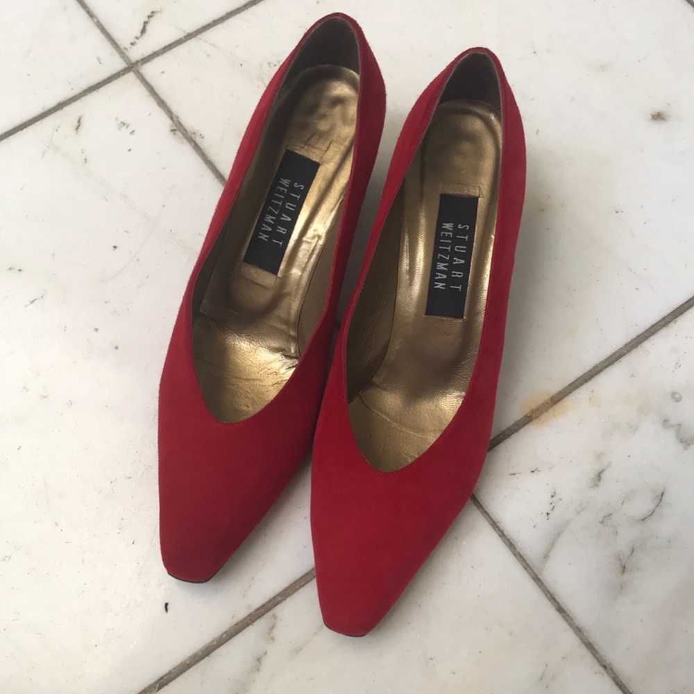 Red Stuart Weitzman with Detailed Gold Heels